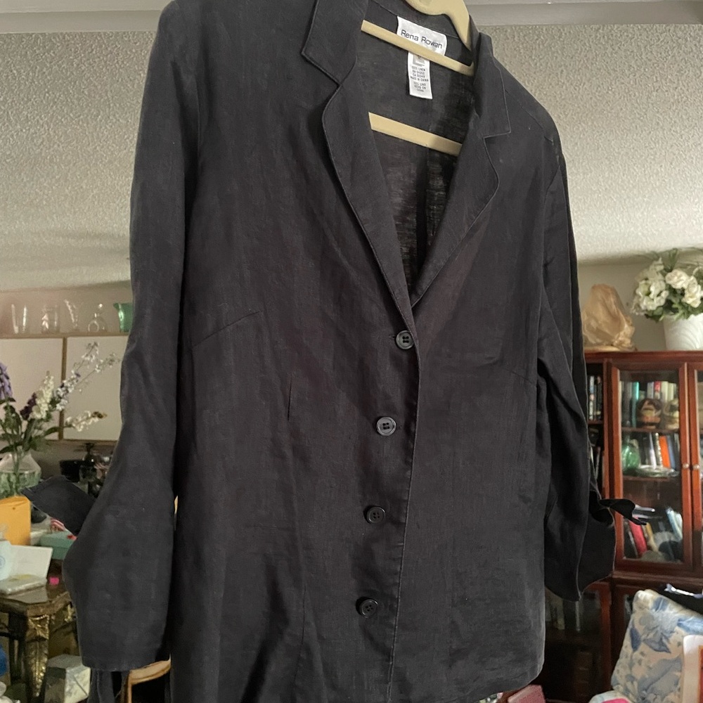 Beautiful linen, black runner, Rowan blouse with tied sleeves fits like 8 not 12